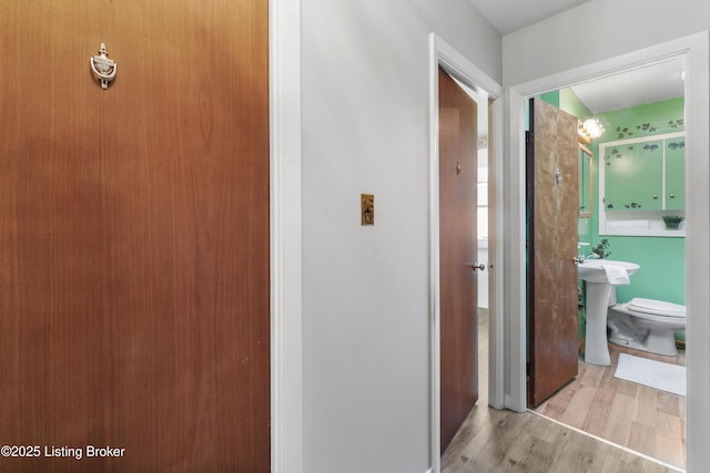 bathroom with wood finished floors and toilet