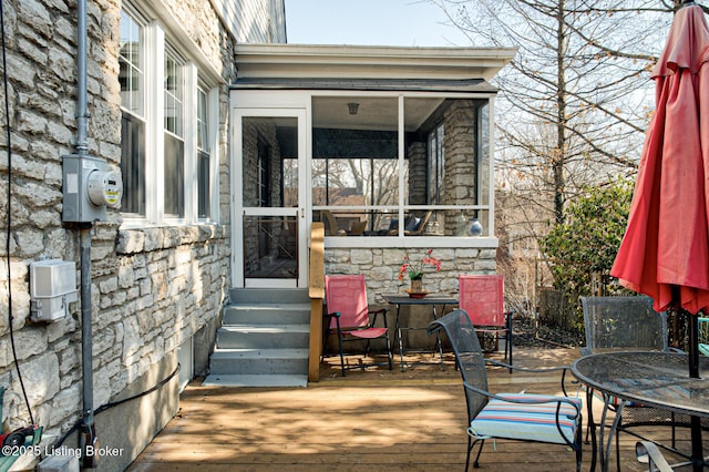 wooden deck featuring entry steps