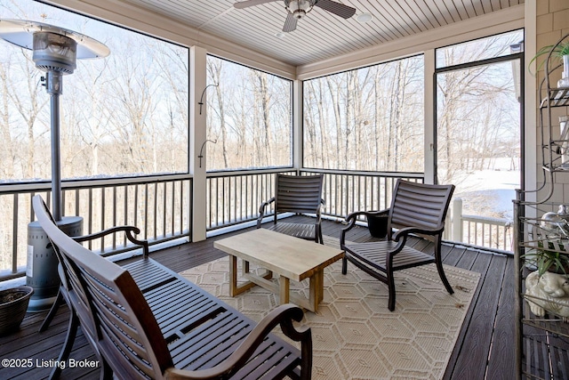 sunroom / solarium with plenty of natural light and a ceiling fan