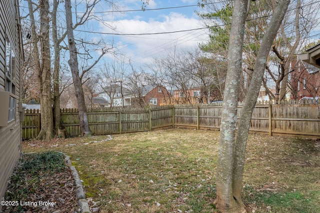 view of yard with a fenced backyard