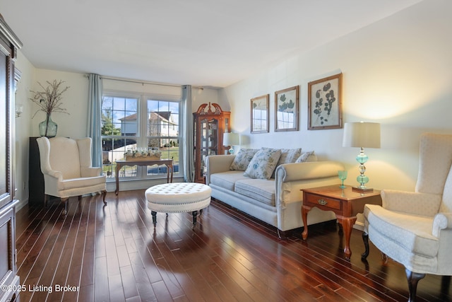 living room with dark wood-style floors