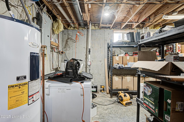 basement with electric water heater