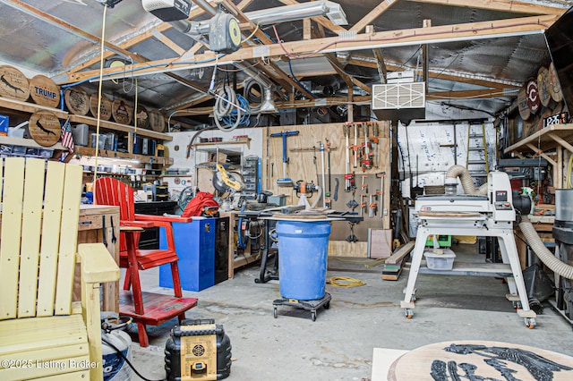 basement with a workshop area