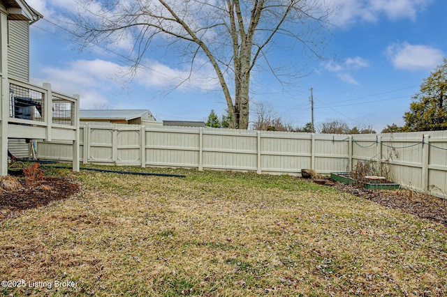 view of yard with a fenced backyard