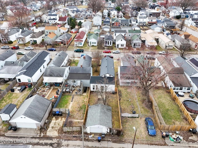 birds eye view of property with a residential view