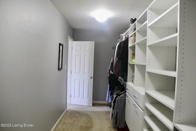 spacious closet with light colored carpet