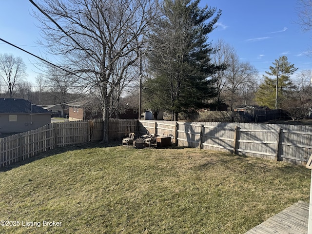 view of yard with a fenced backyard