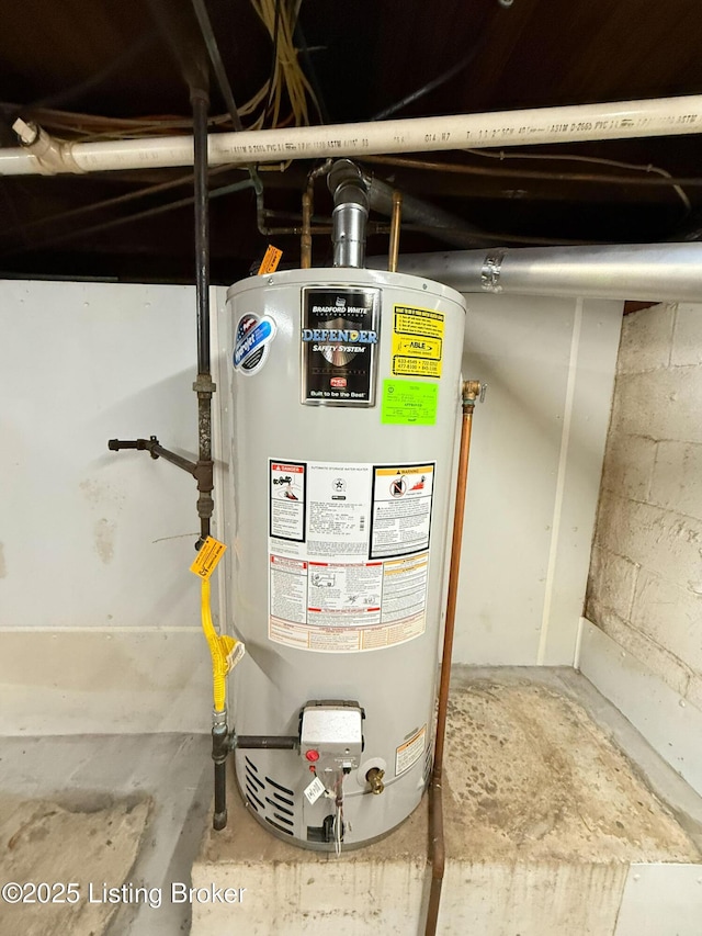 utility room featuring water heater