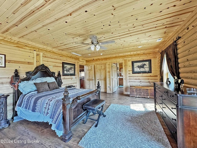 bedroom with wooden ceiling and wood finished floors