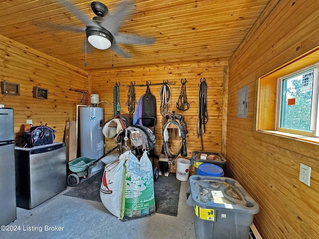 view of stable featuring electric water heater and electric panel