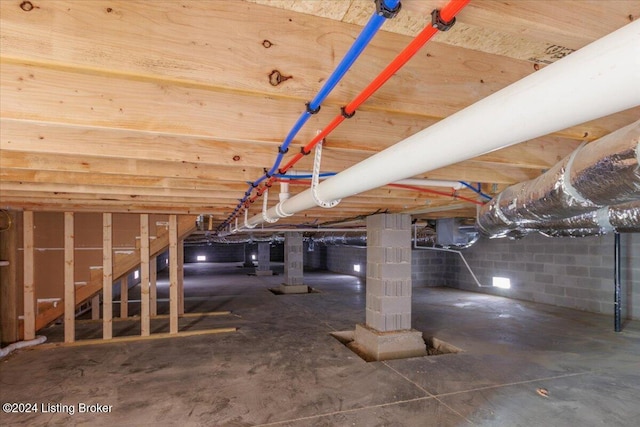 basement featuring crawl space and concrete block wall