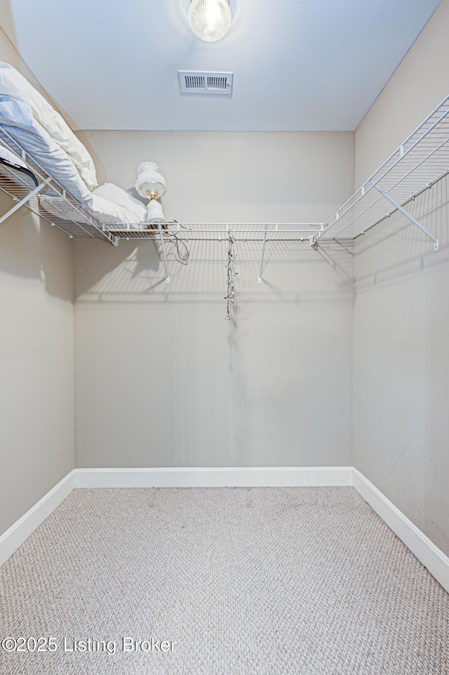 walk in closet featuring visible vents and carpet flooring