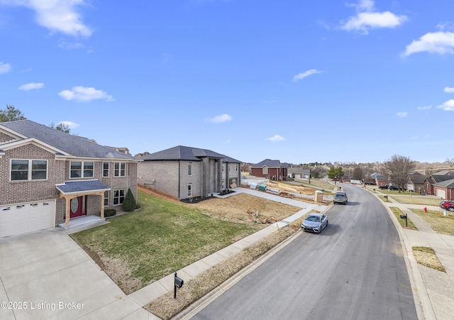 exterior space featuring sidewalks, curbs, and a residential view