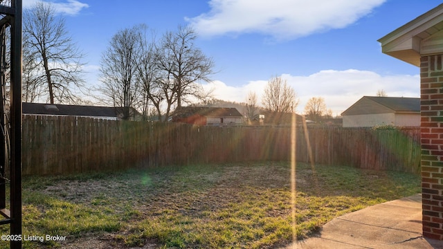 view of yard with a fenced backyard