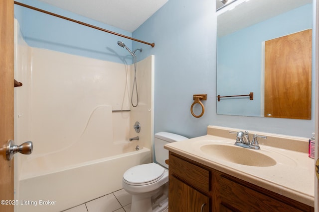 full bathroom with tile patterned flooring, toilet, vanity, and shower / washtub combination