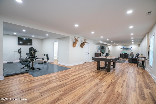 interior space with visible vents, recessed lighting, and light wood-style flooring