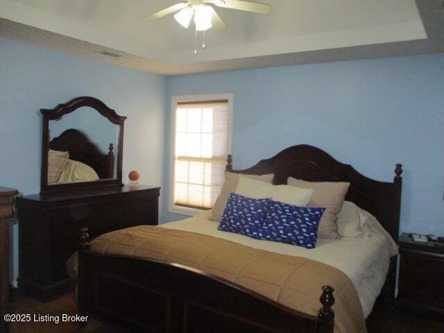 111 Pete Ln, Bardstown, KY 40004 - bedroom featuring a raised ceiling, visible vents, and ceiling fan