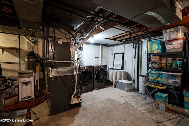 unfinished basement with washer and dryer