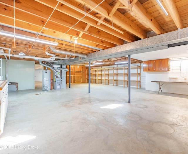 unfinished basement with water heater