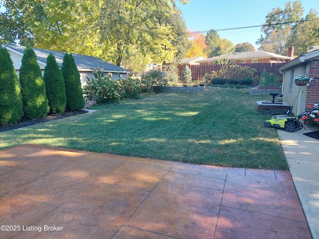 view of yard with a patio area and fence