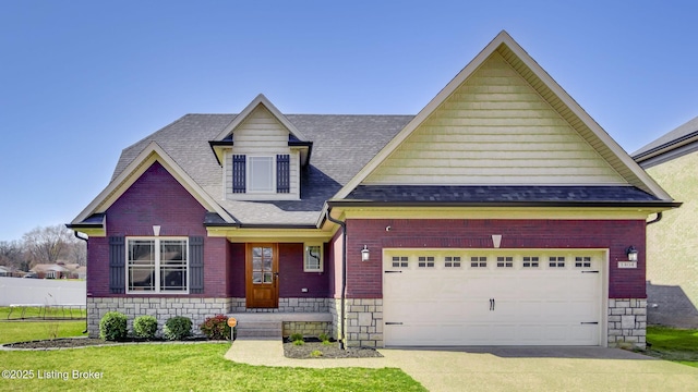 view of front of property with brick siding, roof with shingles, concrete driveway, and an attached garage