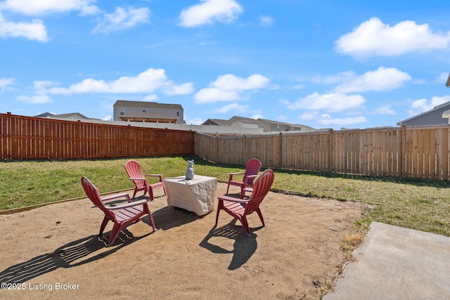 view of yard featuring a fenced backyard and a patio