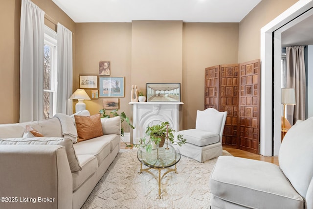 living area with wood finished floors