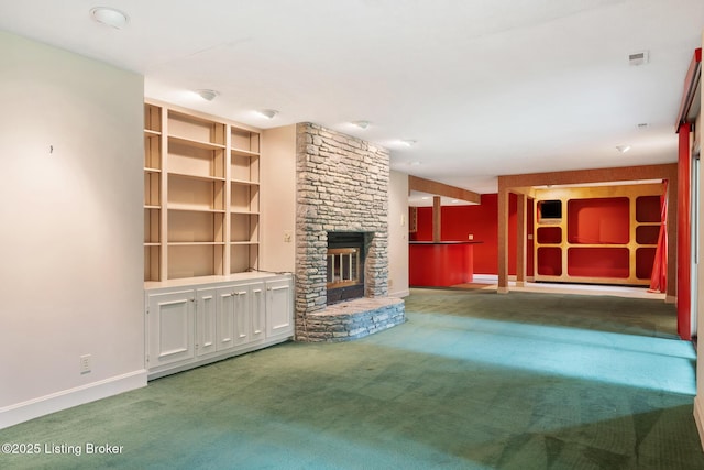 602 Club Ln, Louisville, KY 40207 - unfurnished living room with a stone fireplace and carpet floors