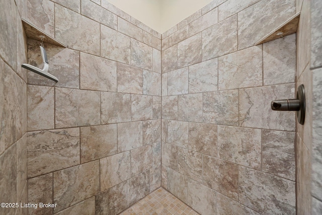 interior details featuring a tile shower