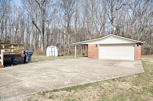 detached garage with a shed