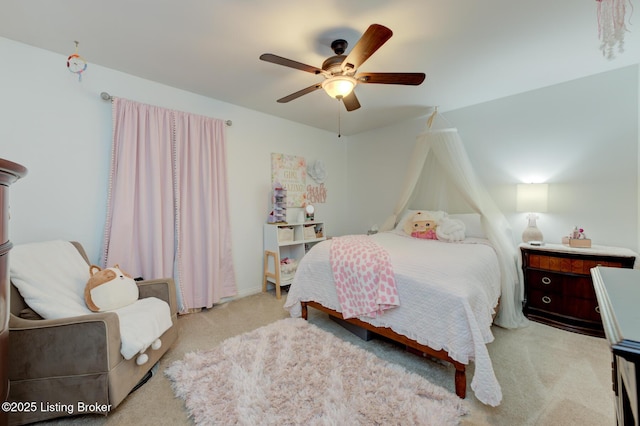 bedroom with carpet flooring and ceiling fan