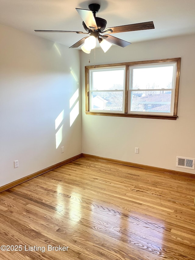 spare room with visible vents, baseboards, and light wood-style floors