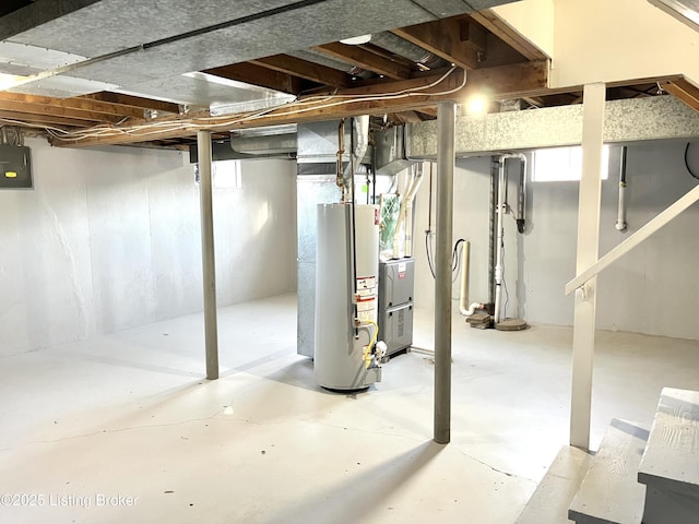 unfinished basement with water heater