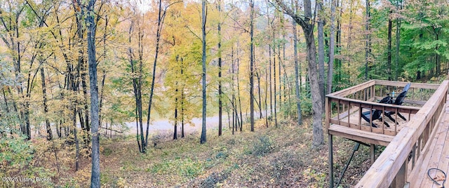 view of yard with a forest view