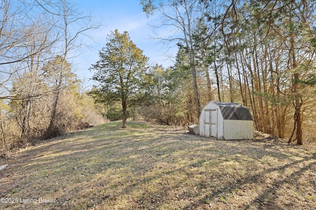 view of yard with an outbuilding and a storage unit