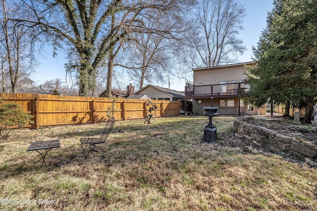 view of yard featuring a deck and a fenced backyard