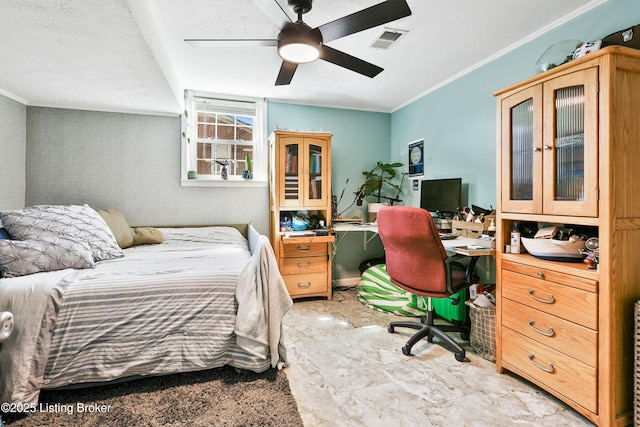 221 Forrest Dr, Lawrenceburg, KY 40342 - bedroom with ornamental molding, an office area, and a ceiling fan