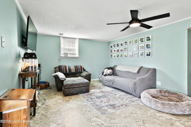 221 Forrest Dr, Lawrenceburg, KY 40342 - living room featuring crown molding and a ceiling fan