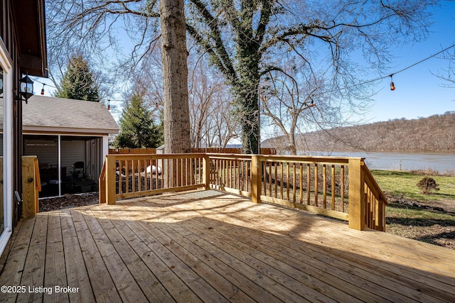 wooden deck with a water view