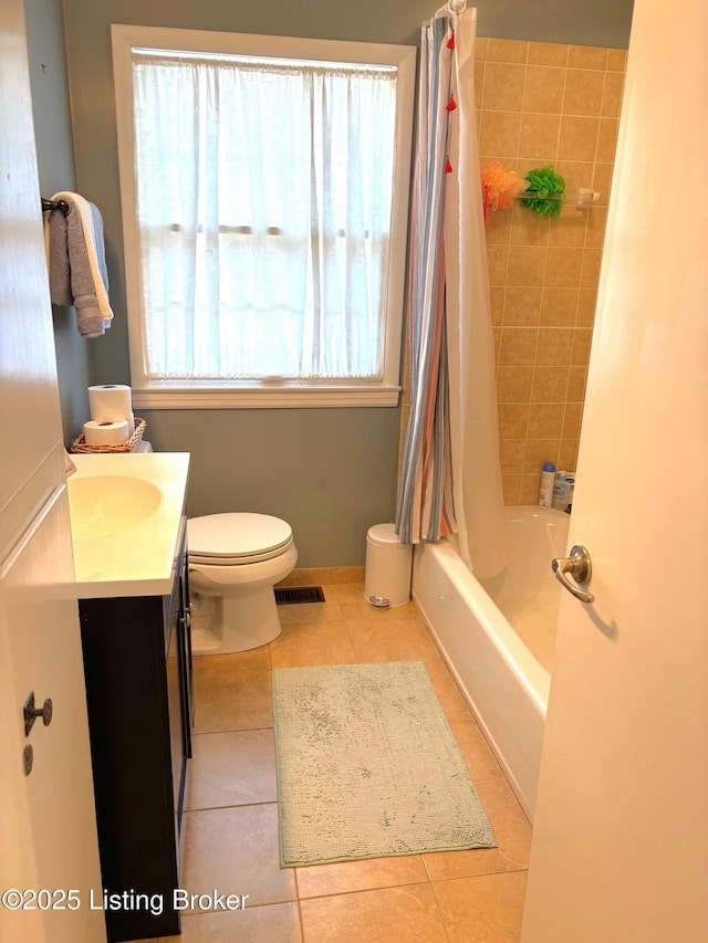 full bath featuring tile patterned flooring, visible vents, toilet, and vanity