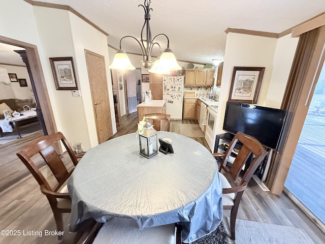 dining area featuring crown molding and light wood-style floors