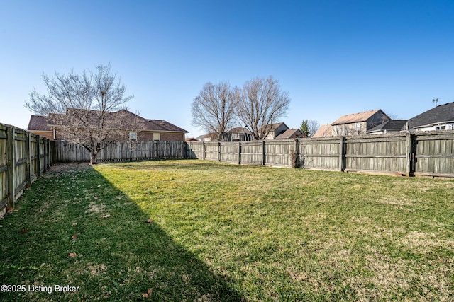 view of yard with a fenced backyard