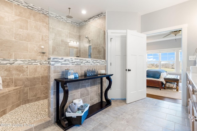 full bath featuring ensuite bathroom and a walk in shower