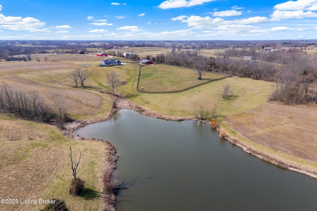 bird's eye view with a rural view and a water view