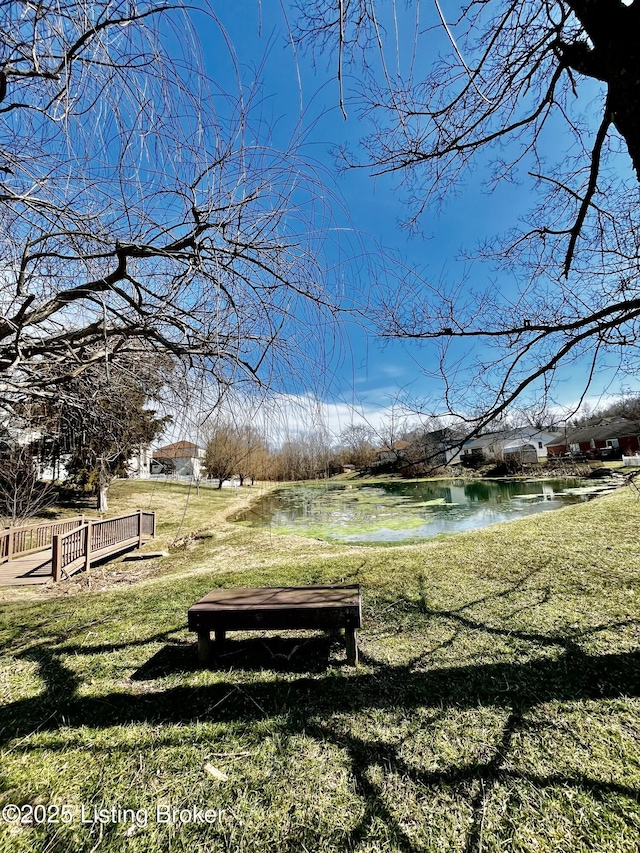 view of home's community featuring a yard and a water view