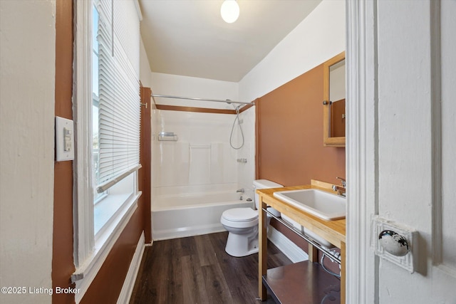 full bathroom featuring vanity, toilet, shower / bathing tub combination, and wood finished floors