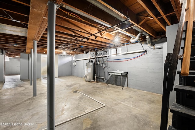 unfinished basement with water heater