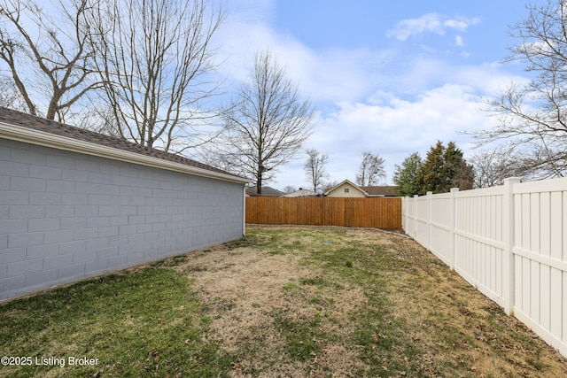 view of yard with a fenced backyard