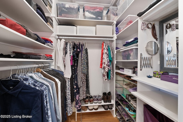 spacious closet with wood finished floors