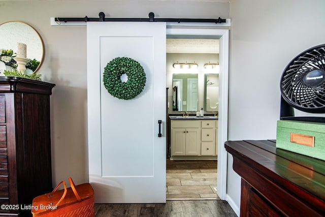 bathroom featuring vanity and wood finish floors